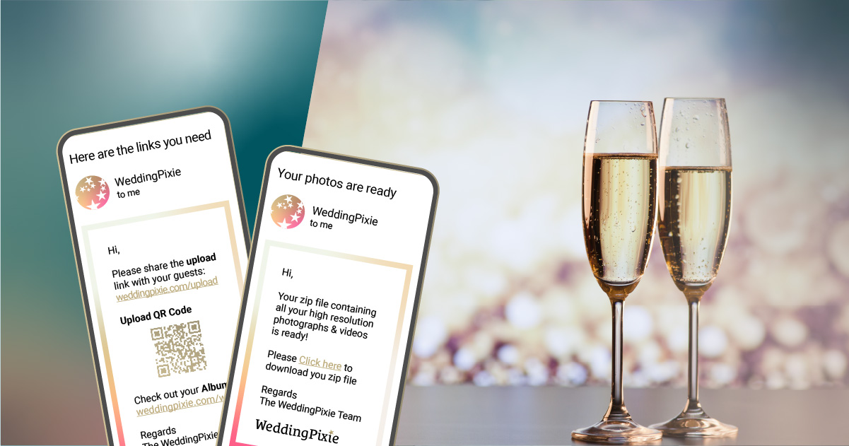 Easy for couples, Collect all your wedding guest photos and videos using just 2 emails