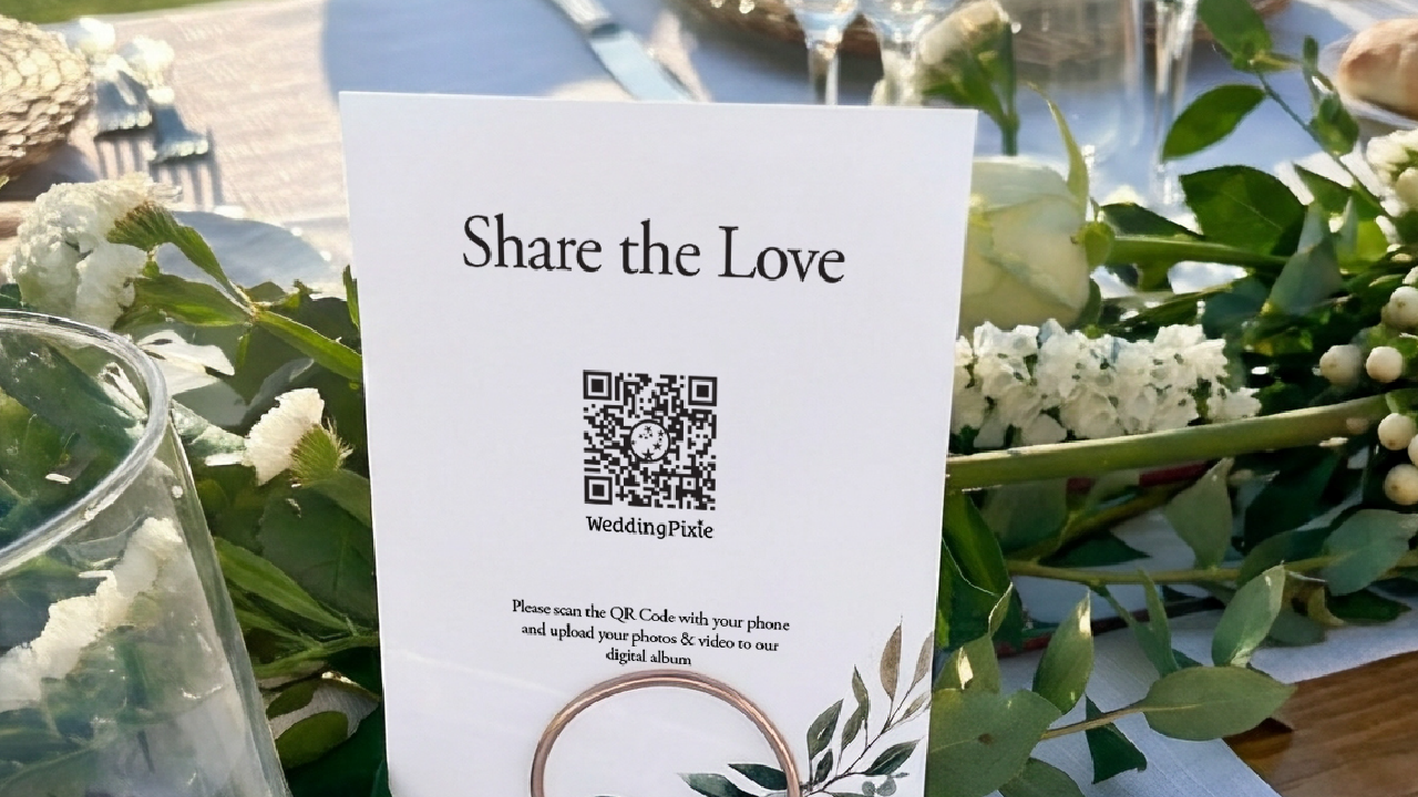 Wedding QR code signage example with a simple black and white design