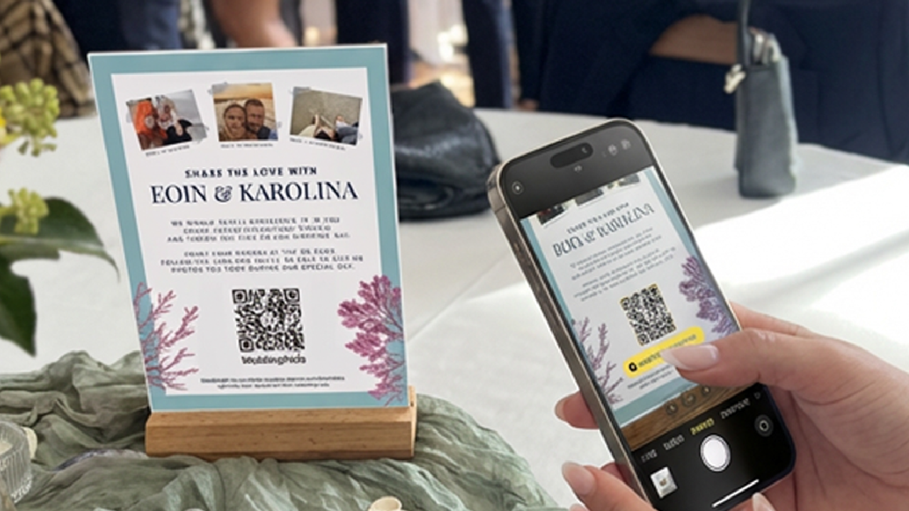 Wedding QR code signage example with a simple black and white design