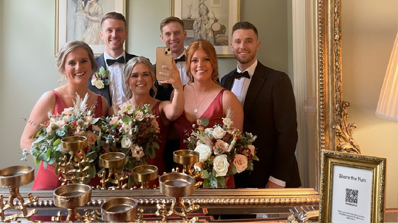 Wedding QR code signage example with a simple black and white design